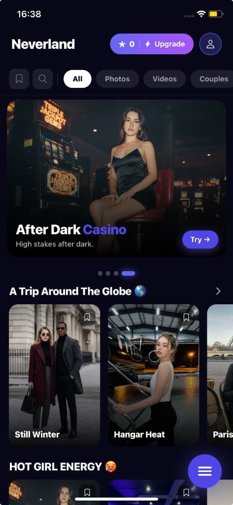 Neverland App — home screen